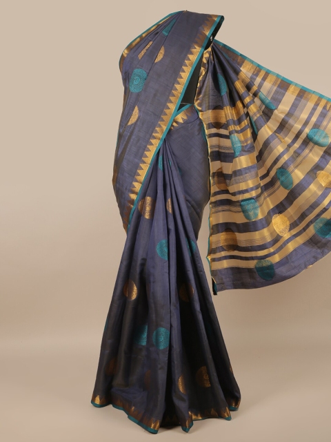 

Pothys Blue & Gold-Toned Woven Design Zari Jute Silk Saree