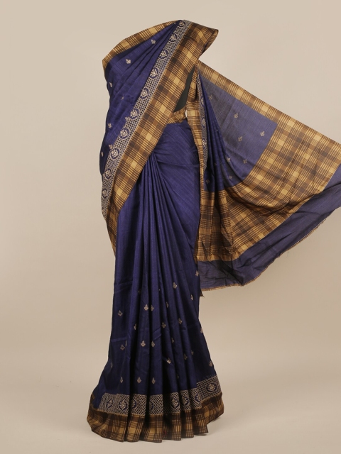 

Pothys Blue & Gold-Toned Ethnic Motifs Jute Silk Saree