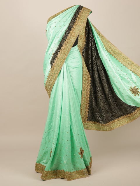 

Pothys Green & Gold Ethnic Motifs Beads and Stones Jute Silk Saree