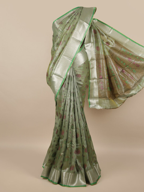 

Pothys Green & Pink Ethnic Motifs Woven Design Zari Saree