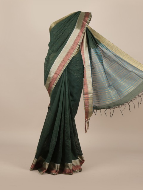

Pothys Green & Gold-Toned Floral Woven Design Zari Jute Silk Saree