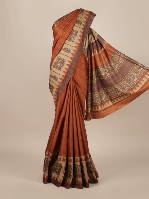 

Pothys Brown & Beige Floral Jute Silk Saree
