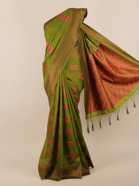 

Pothys Green & Gold-Toned Ethnic Motifs Zari Jute Silk Saree