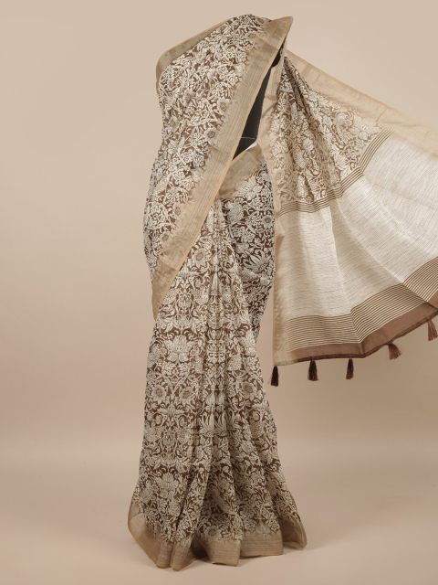 

Pothys Cream-Coloured & Brown Floral Saree