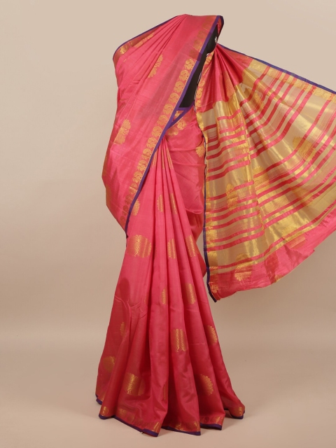 

Pothys Pink & Gold-Toned Ethnic Motifs Zari Jute Silk Saree