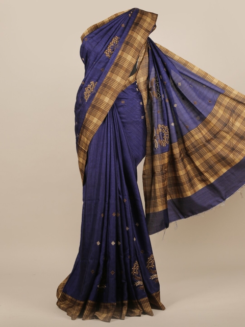 

Pothys Blue & Brown Ethnic Motifs Jute Silk Saree