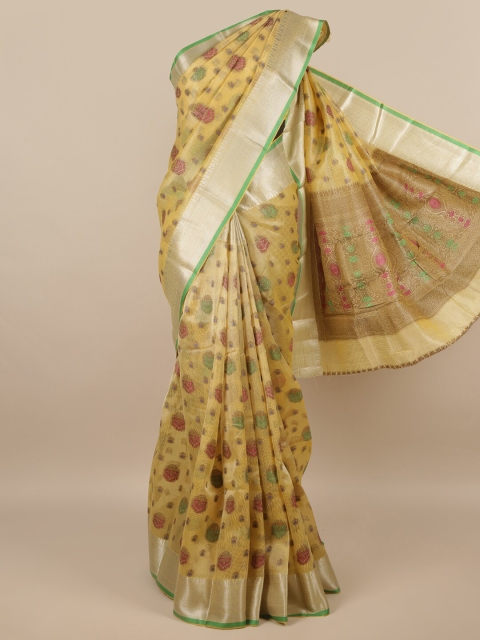 

Pothys Yellow & Golden Ethnic Motifs Woven Zari Saree