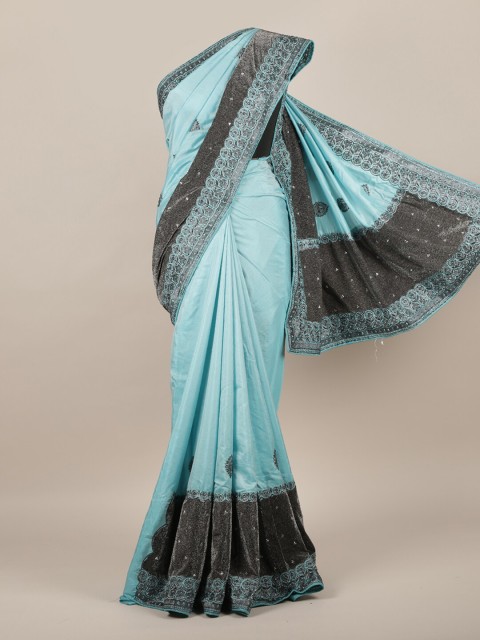 

Pothys Blue & Black Embroidered Jute Silk Saree