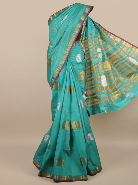 

Pothys Green & Gold-Toned Woven Design Zari Jute Silk Saree
