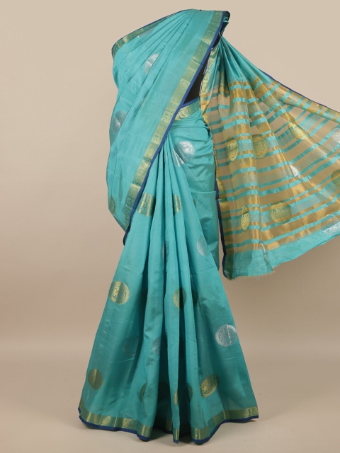 

Pothys Blue & Gold-Toned Woven Design Jute Silk Saree