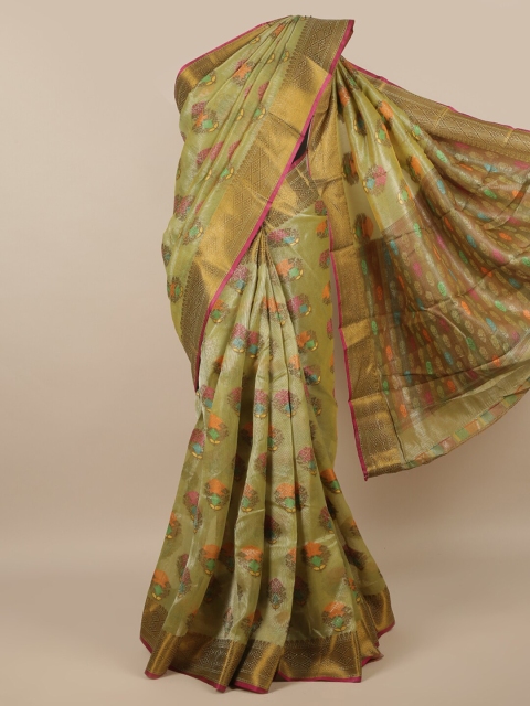 

Pothys Green & Golden Floral Zari Saree