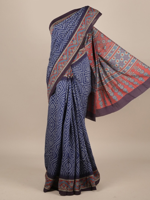 

Pothys Blue & Red Bandhani Printed Jute Silk Saree
