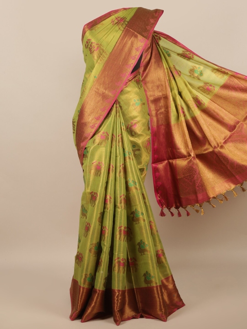 

Pothys Green & Pink Ethnic Motifs Zari Saree