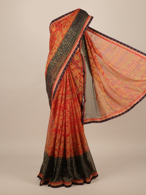 

Pothys Red & Olive Green Printed Poly Chiffon Saree