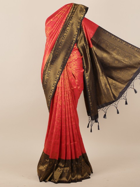 

Pothys Pink & Black Ethnic Motifs Zari Jute Silk Saree