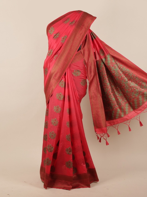 

Pothys Fuchsia & Green Ethnic Motifs Jute Silk Saree