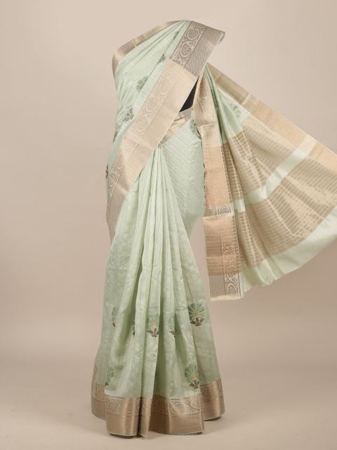 

Pothys Green & Gold-Toned Floral Zari Jute Silk Saree