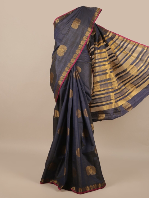 

Pothys Blue & Gold-Toned Ethnic Motifs Jute Silk Saree