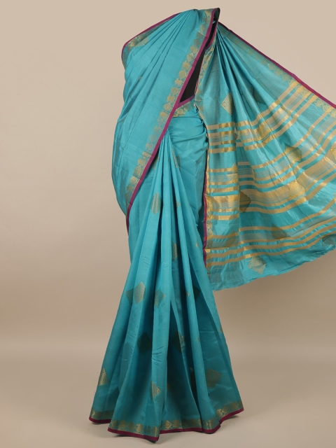 

Pothys Blue & Gold-Toned Woven Design Zari Jute Silk Saree