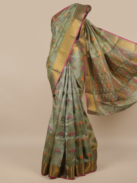 

Pothys Green & Orange Woven Design Cotton Blend Zari Saree