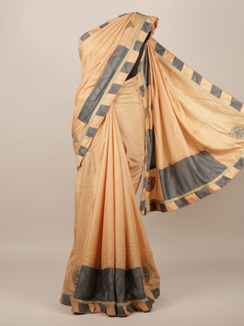 

Pothys Peach-Coloured & Grey Woven Design Jute Silk Saree