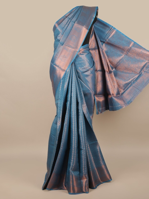 

Pothys Blue & Copper-Toned Ethnic Motifs Woven Zari Saree