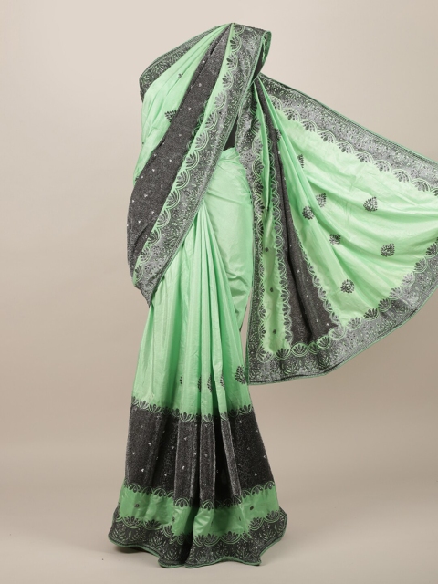 

Pothys Green & Grey Ethnic Motifs Beads and Stones Jute Silk Saree