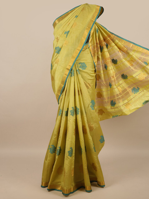 

Pothys Green & Gold-Toned Woven Design Zari Jute Silk Saree