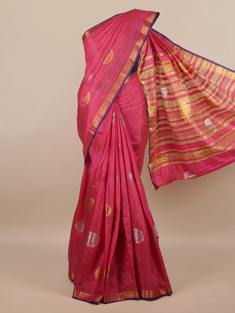 

Pothys Pink & Gold-Toned Ethnic Motifs Zari Jute Silk Saree