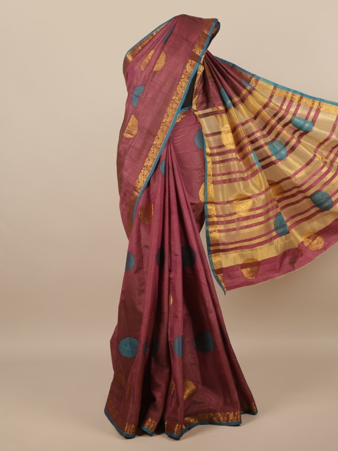 

Pothys Purple & Golden Ethnic Motifs Zari Jute Silk Saree