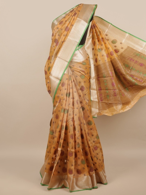 

Pothys Peach-Coloured & Green Woven Design Zari Saree