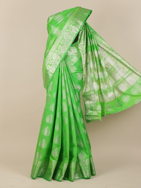 

Pothys Green & Silver-Toned Ethnic Motifs Jute Silk Saree