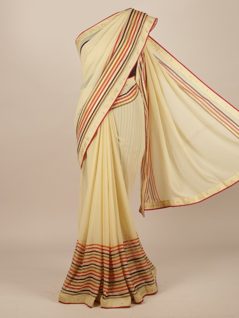 

Pothys Cream & Orange Striped Woven Design Saree