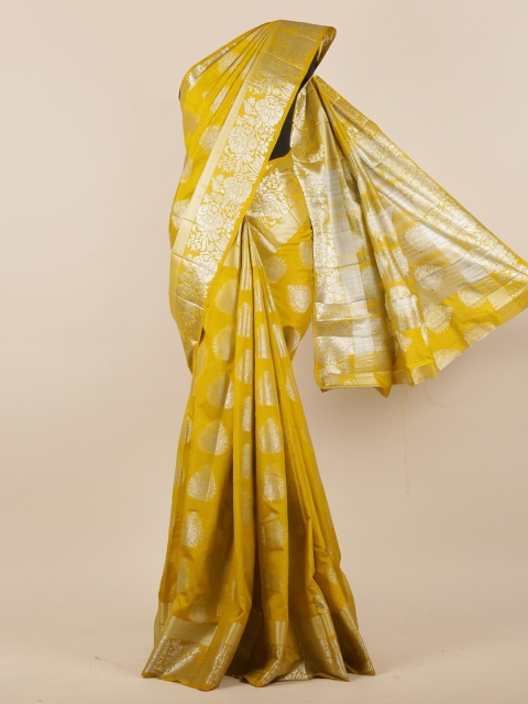 

Pothys Lime Green & Golden Ethnic Motifs Zari Jute Silk Saree