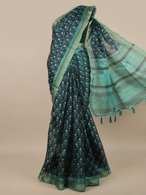 

Pothys Blue & Gold-Toned Floral Printed Cotton Blend Zari Saree