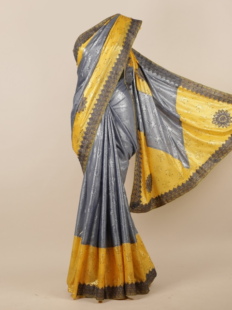 

Pothys Grey & Yellow Floral Beads and Stones Saree