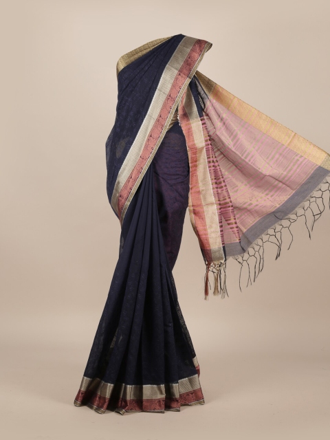 

Pothys Navy Blue & Golden Floral Zari Jute Silk Saree