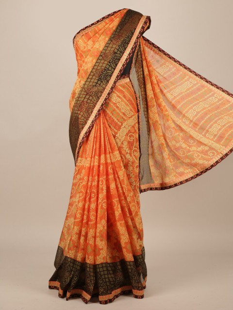 

Pothys Orange & Green Floral Printed Saree