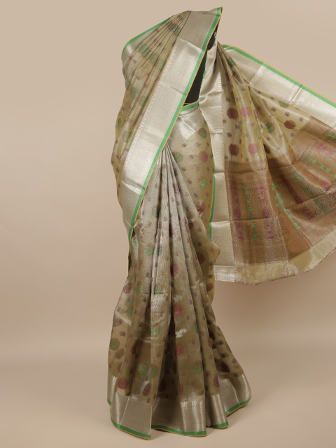 

Pothys Grey & Green Woven Design Ethnic Motifs Saree