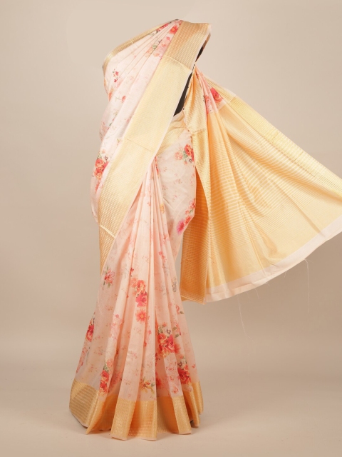 

Pothys Cream & Red Floral Printed Zari Jute Silk Saree