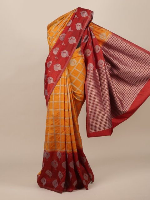 

Pothys Mustard & Red Woven Design Zari Jute Silk Saree