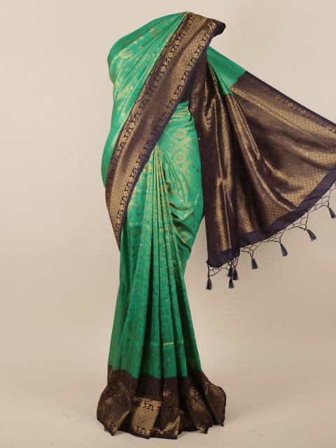 

Pothys Green & Navy Blue Ethnic Motifs Zari Jute Silk Saree