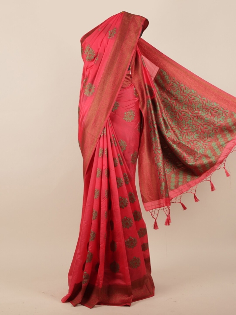 

Pothys Pink & Green Ethnic Motifs Zari Jute Silk Saree