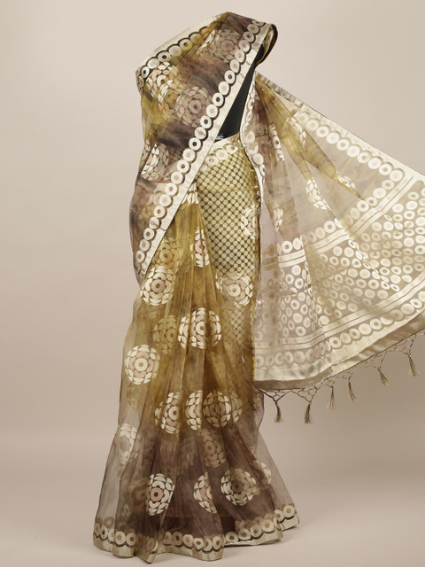 

Pothys Green & Gold-Toned Floral Tissue Saree