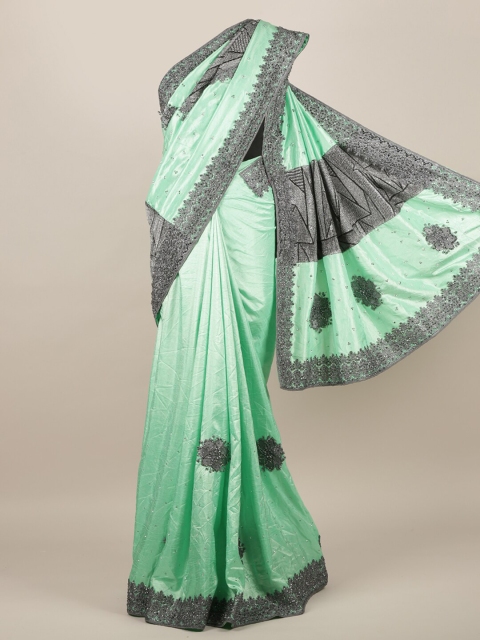 

Pothys Green & Black Ethnic Motifs Jute Silk Saree