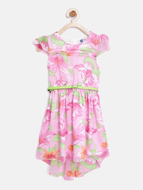 

612 league Girls Pink Printed Fit & Flare Dress