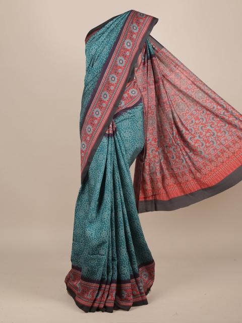 

Pothys Blue & Red Floral Printed Jute Silk Saree