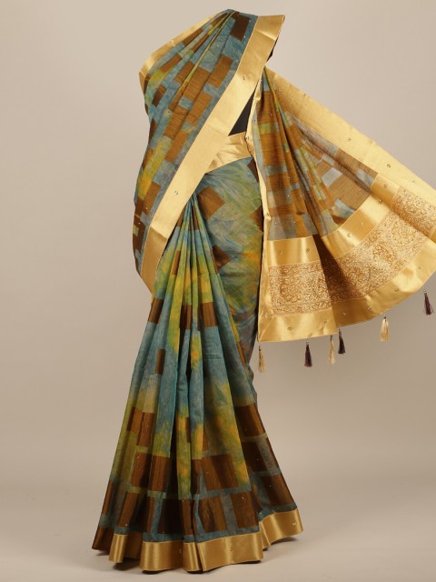 

Pothys Yellow & Blue Jute Silk Saree