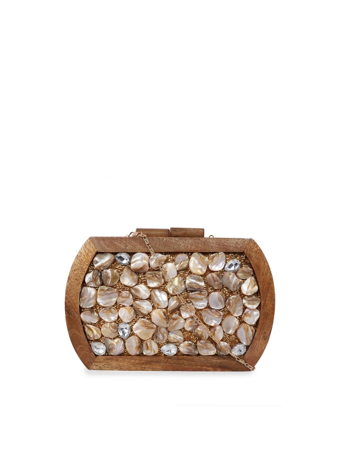 

ARTFLYCK Brown Embellished Box Clutch