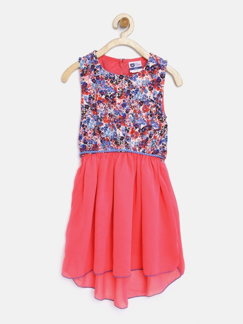 

612 league Girls Blue & Pink Floral Print Fit & Flare Dress